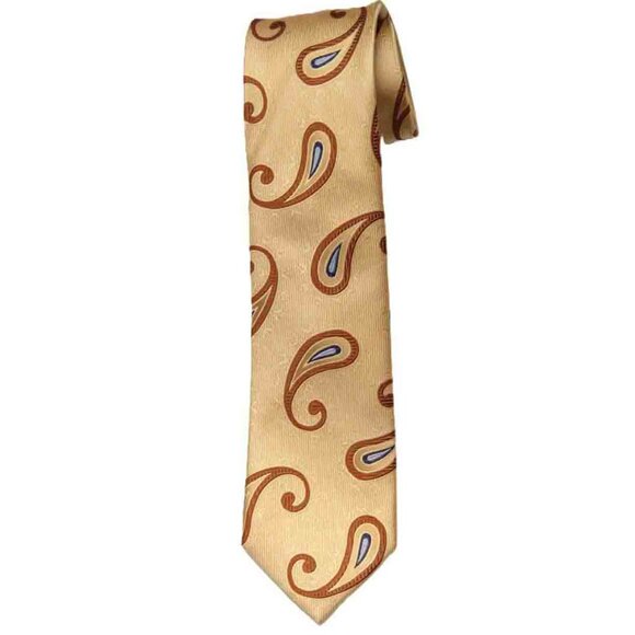 NOWT Peter Millar Silk Tie Yellow Brown Blue Paisley Men's Long - Picture 1 of 1